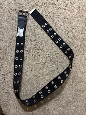 Ardene Black Double-Row Grommet Canvas Belt with Silver Hardware
